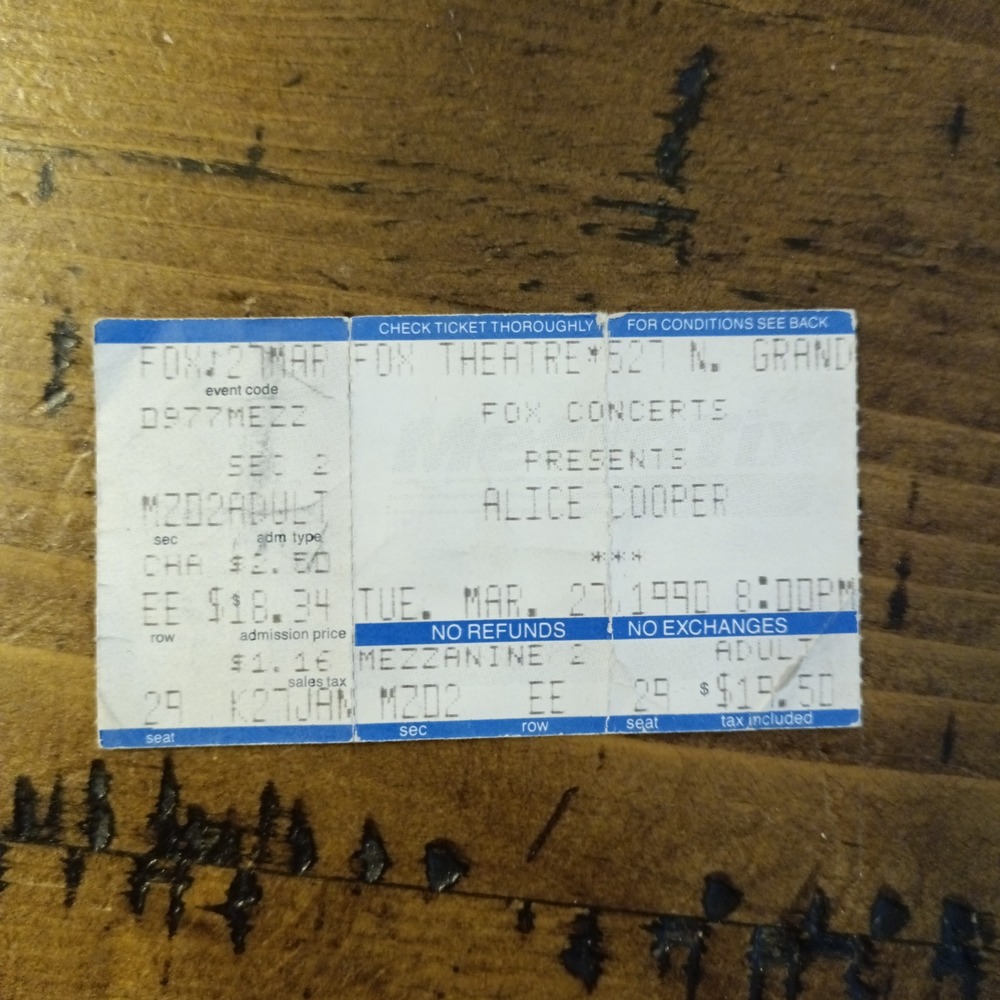 Vintage Alice Cooper Ticket Stub Fox Theatre St. Louis March 27 1990 hf